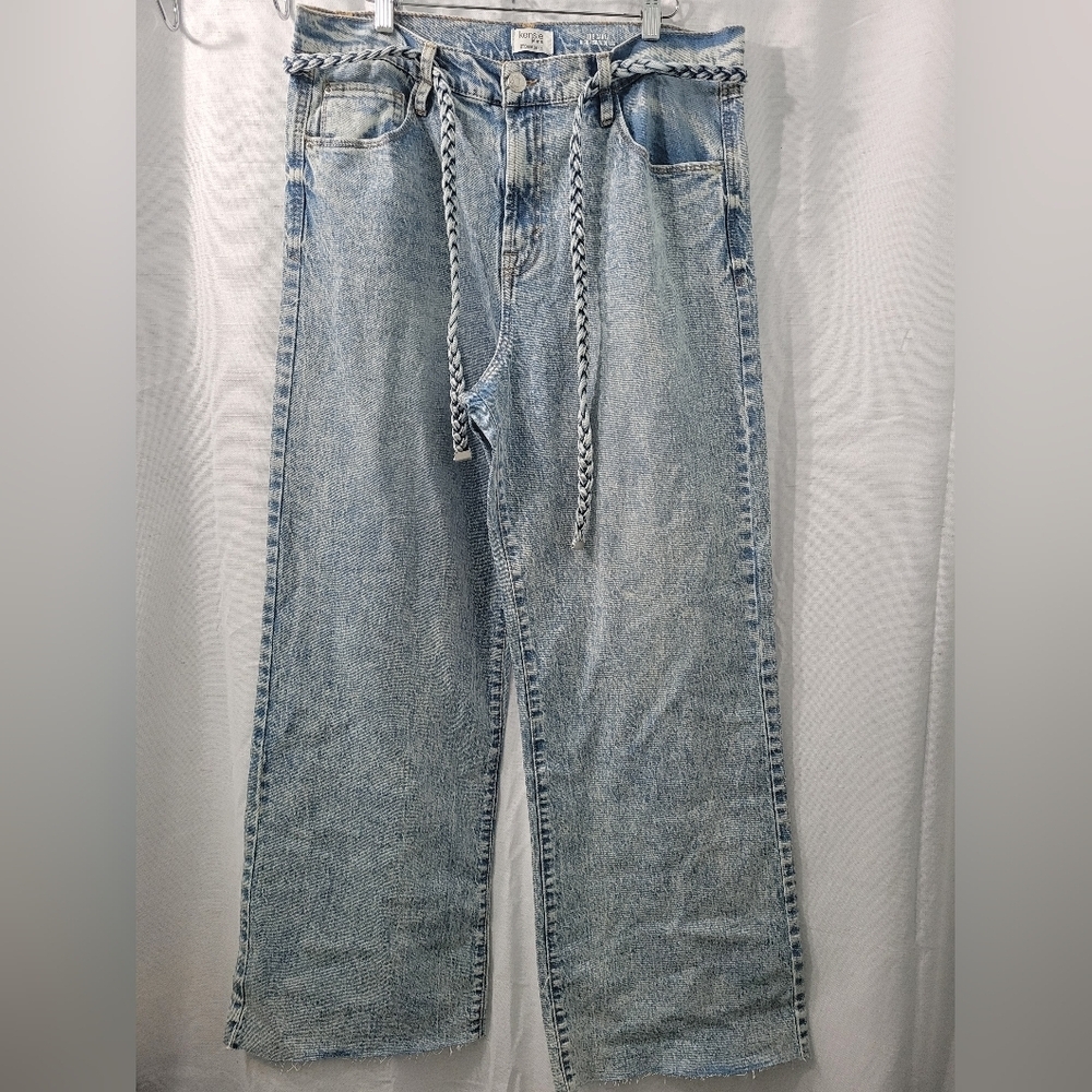 Kensie Jeans For Women's The Carla Hi-Rese Wide Leg Light Blu Braided Belt Sz 12 - Picture 3 of 16